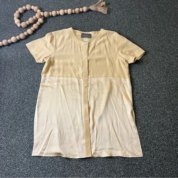 Cream High-Waist Trouser Shirt-Sleeve Tunic 100% Silk Vintage Coord Matching Set